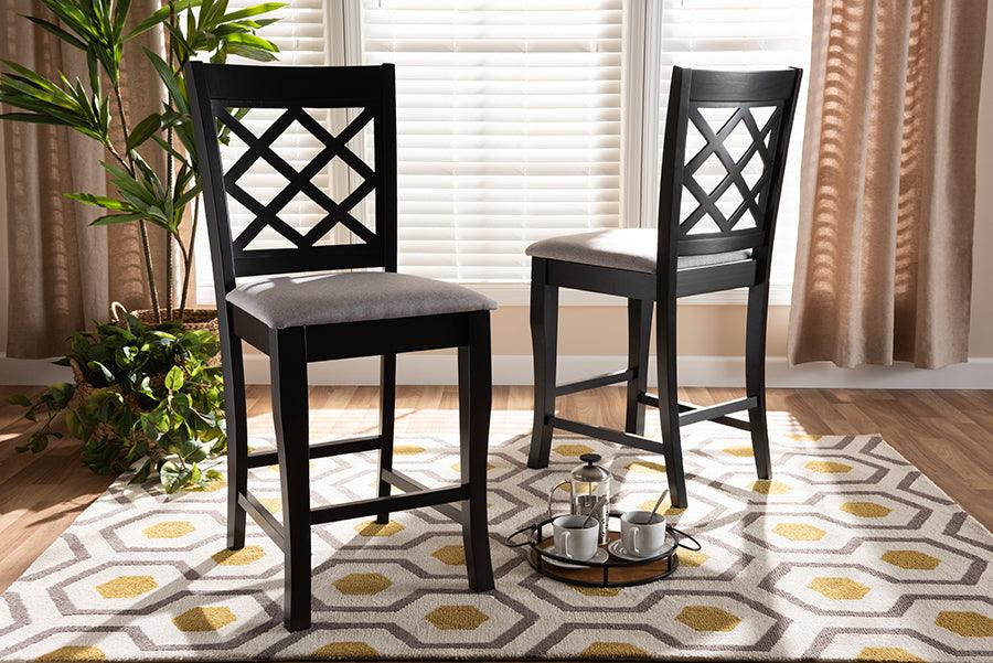 Wholesale Interiors Barstools - Alora Grey Fabric Upholstered Espresso Brown Finished 2-Piece Wood Counter Stool Set Of 4