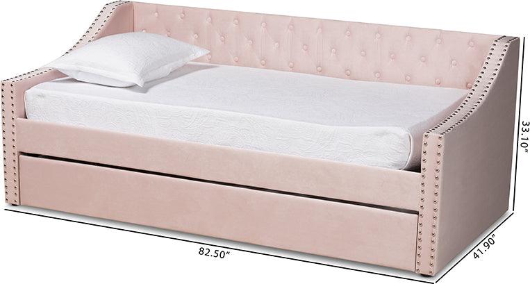 Wholesale Interiors Daybeds - Raphael Pink Velvet Fabric Upholstered Twin Size Daybed with Trundle