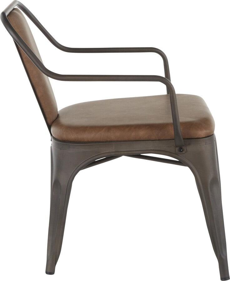 Lumisource Dining Chairs - Oregon Industrial Accent Chair in Antique Metal and Espresso Faux Leather - Set of 2