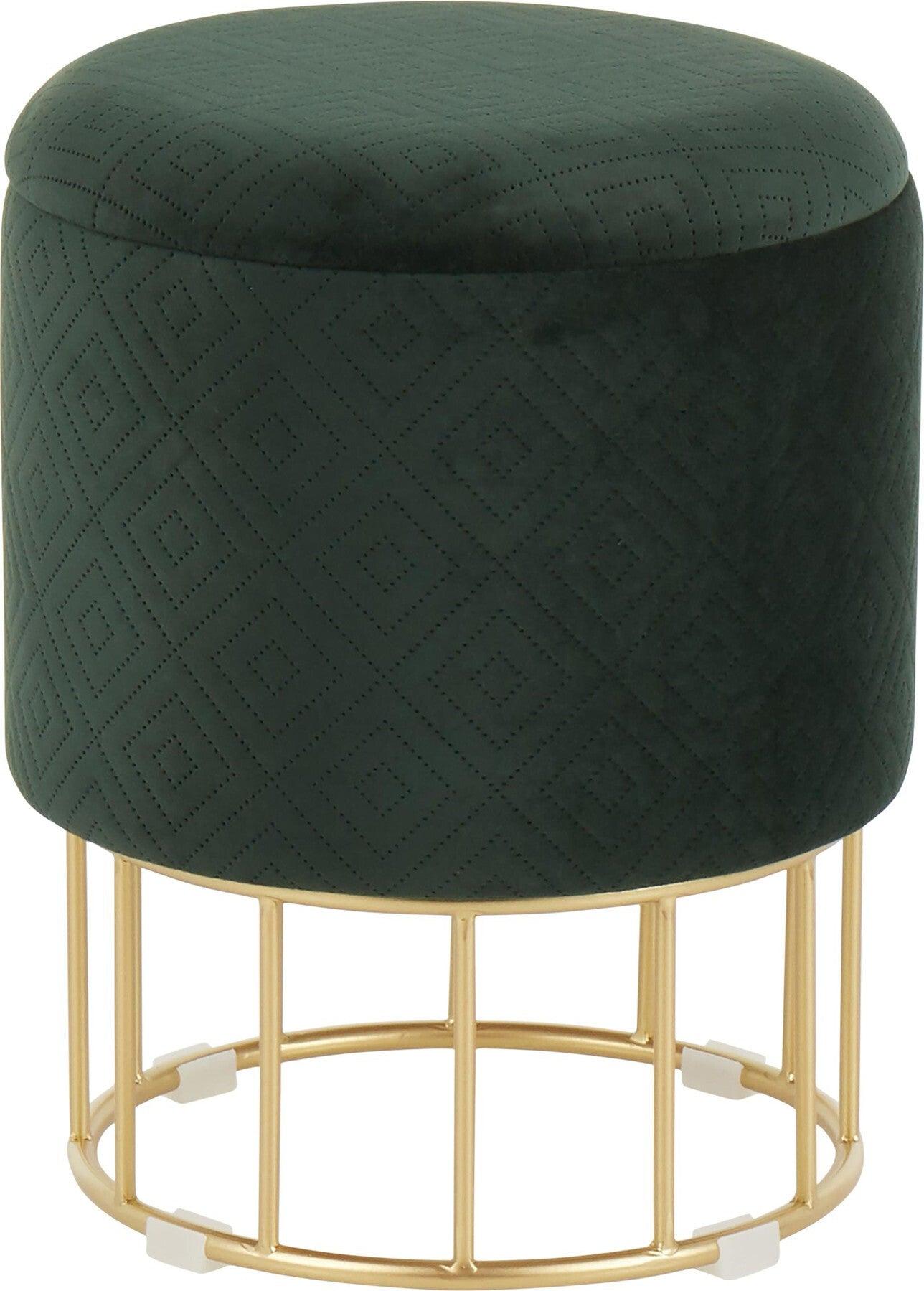 Lumisource Ottomans & Stools - Canary Contemporary Ottoman Gold Metal & Green Velvet