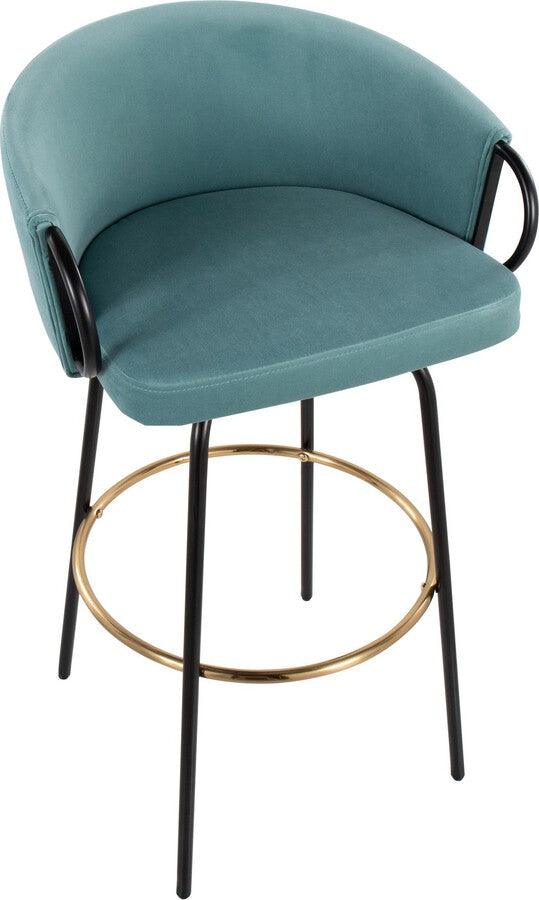 Lumisource Barstools - Claire /Glam Barstool In Black Metal & Light Blue Velvet With Gold Metal Footrest (Set of 2)