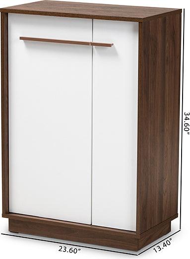 Wholesale Interiors Shoe Storage - Mette Mid-Century Modern White and Walnut 5-Shelf Wood Entryway Shoe Cabinet