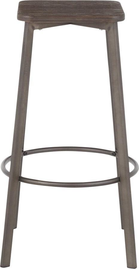 Lumisource Barstools - Clara Industrial Square Barstool in Antique Metal and Espresso Wood-Pressed Grain Bamboo - Set of 2