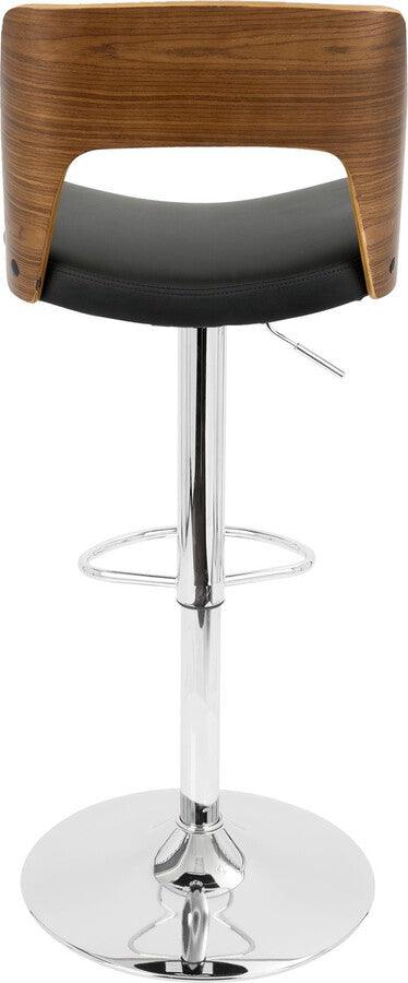 Lumisource Barstools - Valencia Mid-Century Modern Adjustable Barstool with Swivel in Walnut and Black Faux Leather
