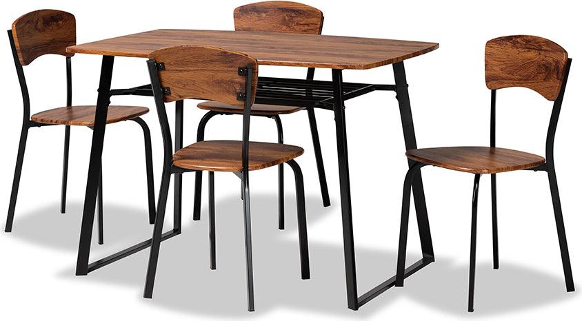Wholesale Interiors Dining Sets - Elida Walnut Brown Finished Wood and Black Metal 5-Piece Dining Set