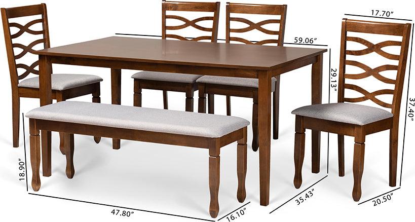 Wholesale Interiors Dining Sets - Lanier Grey Fabric Upholstered and Walnut Brown Finished Wood 6-Piece Dining Set