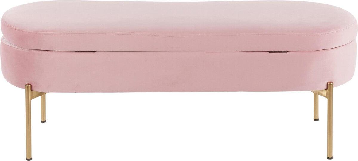 Lumisource Benches - Chloe Contemporary/Glam Storage Bench in Gold Metal and Blush Pink Velvet