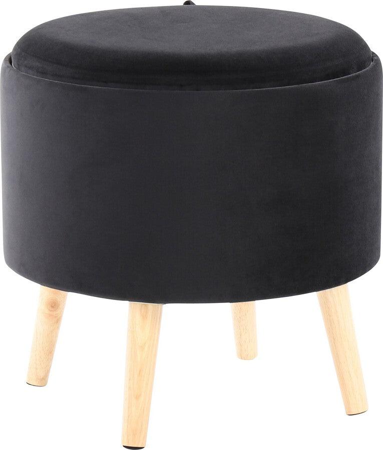 Lumisource Ottomans & Stools - Tray Contemporary Storage Ottoman With Matching Stool In Black Velvet & Natural Wood Legs