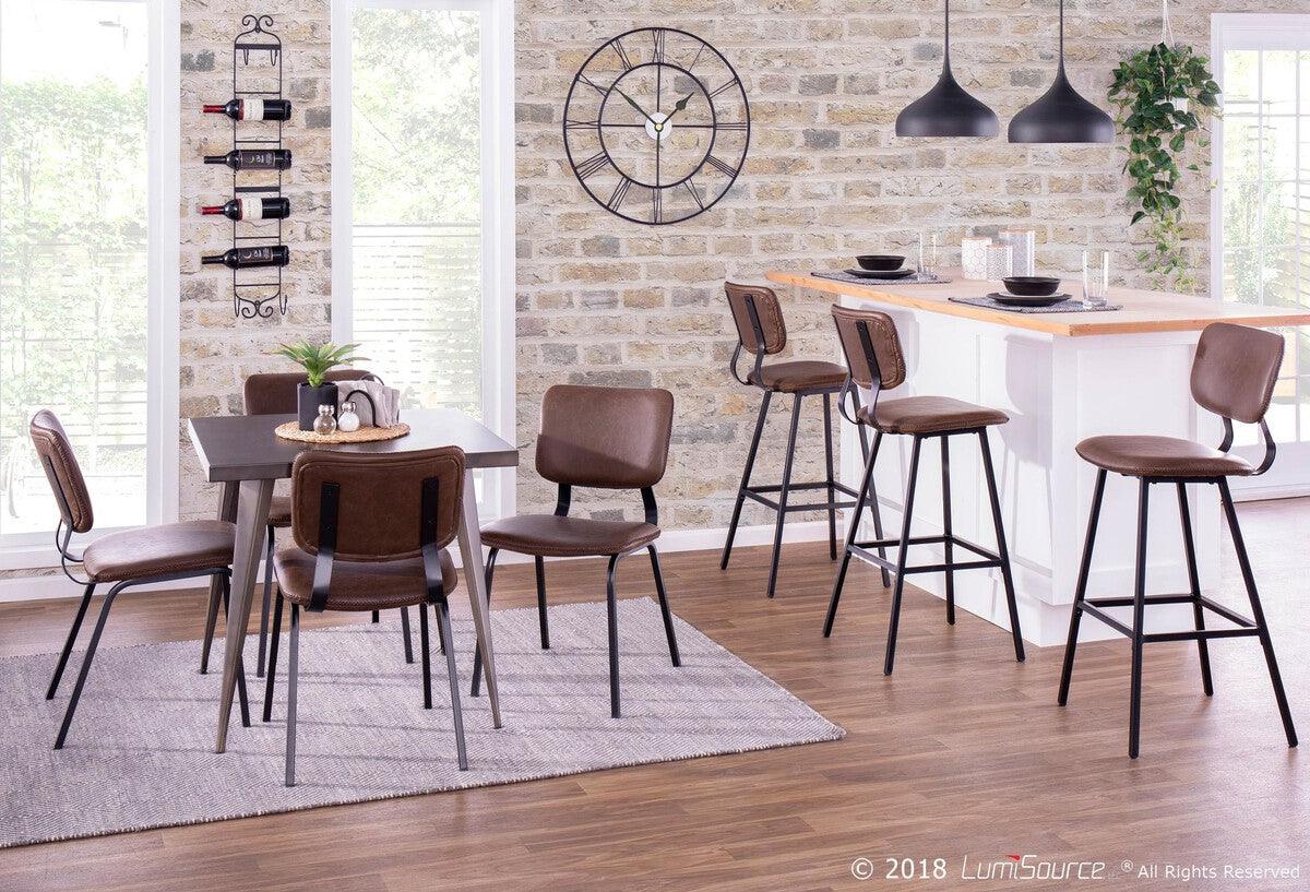 Lumisource Dining Chairs - Foundry Contemporary Chair in Black Metal and Espresso Faux Leather with Brown - Set of 2