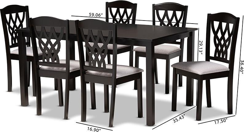 Wholesale Interiors Dining Sets - Salem Grey Fabric Upholstered and Dark Brown Finished Wood 7-Piece Dining Set