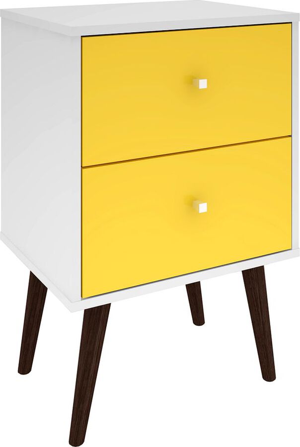 Manhattan Comfort Nightstands & Side Tables - Liberty Mid-Century - Modern Nightst& 2.0 White & Yellow