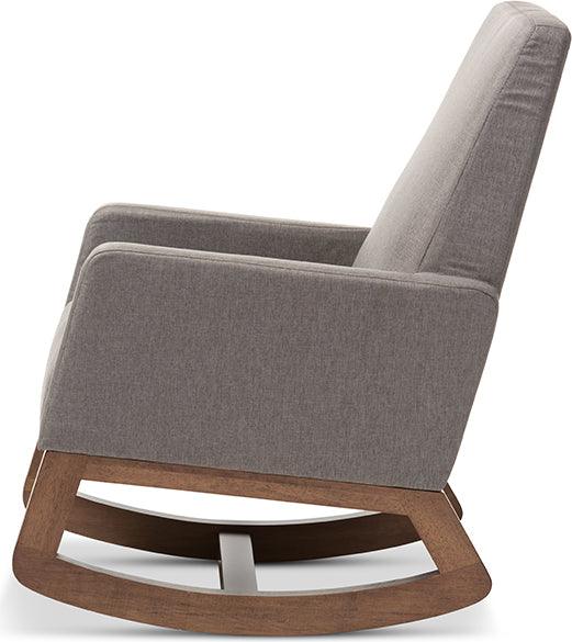 Wholesale Interiors Rocking Chairs - Yashiya Mid-Century Retro Modern Grey Fabric Upholstered Rocking Chair And Ottoman Set