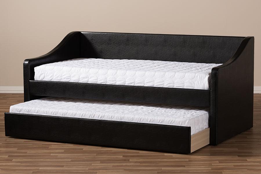 Wholesale Interiors Daybeds - Barnstorm Modern and Contemporary Black Faux Leather Upholstered Daybed with Guest Trundle Bed
