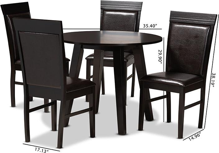 Wholesale Interiors Dining Sets - Miya Dark Brown Faux Leather Upholstered and Dark Brown Finished Wood 5-Piece Dining Set