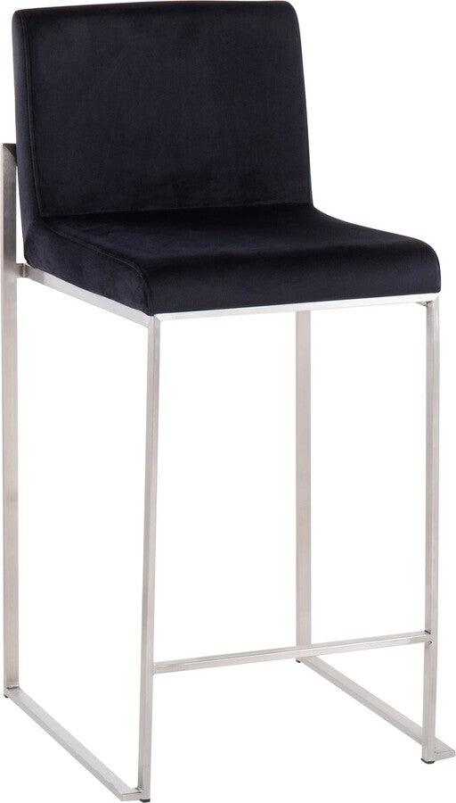 Lumisource Barstools - Fuji High Back Counter Stool In Stainless Steel & Black Velvet (Set of 2)