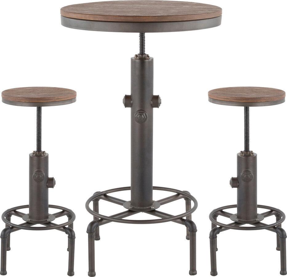 Lumisource Dining Sets - Hydra Industrial Bar Set in Antique Metal and Brown Wood-Pressed Grain Bamboo