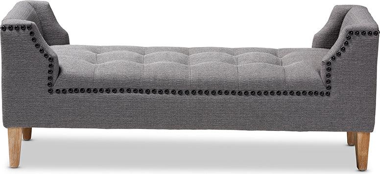 Wholesale Interiors Benches - Perret Modern And Contemporary Gray Linen Fabric Upholstered Oak Brown Finished Wood Bench
