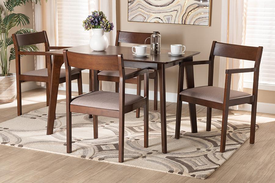 Wholesale Interiors Dining Sets - Helene Mid-Century Warm Grey Fabric and Dark Brown Finished Wood 5-Piece Dining Set