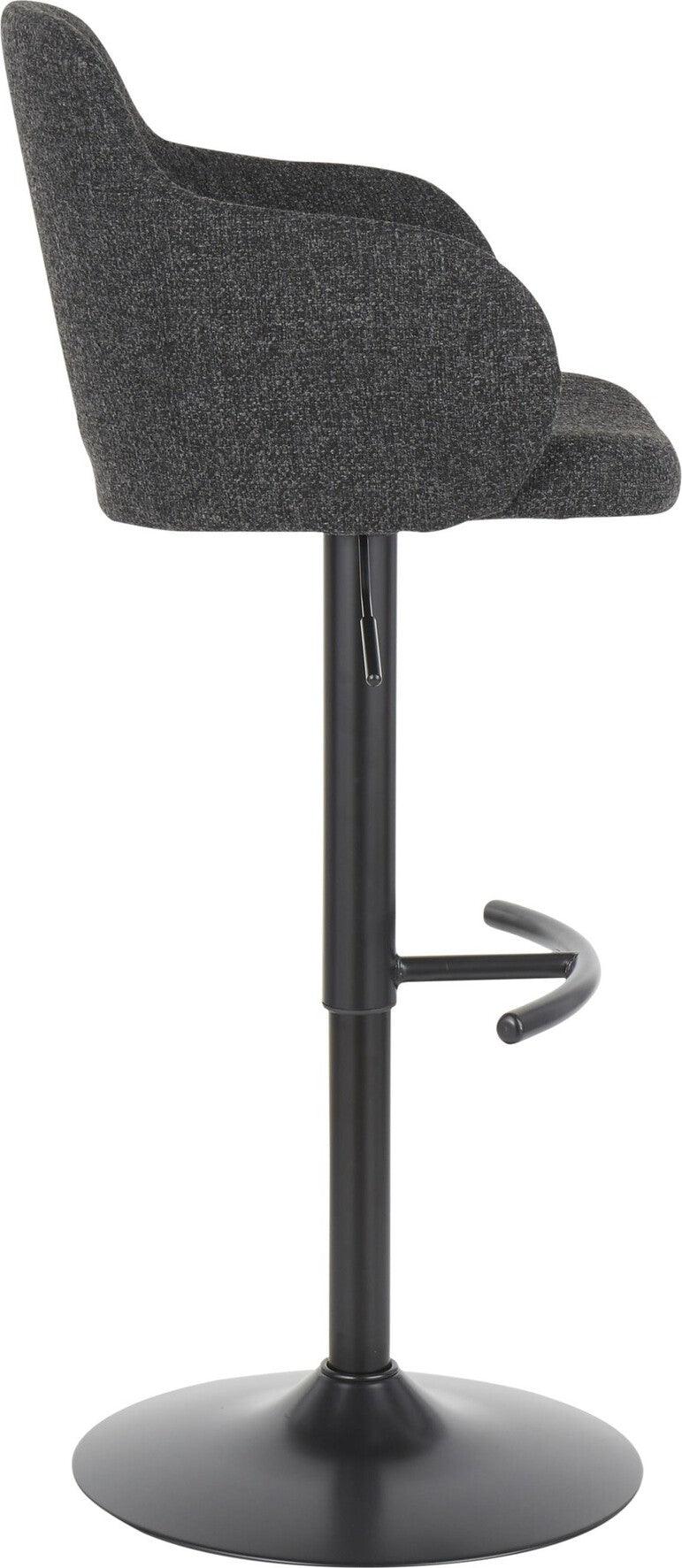 Lumisource Barstools - Boyne Industrial Upholstered Bar Stool in Black Metal and Dark Grey Fabric