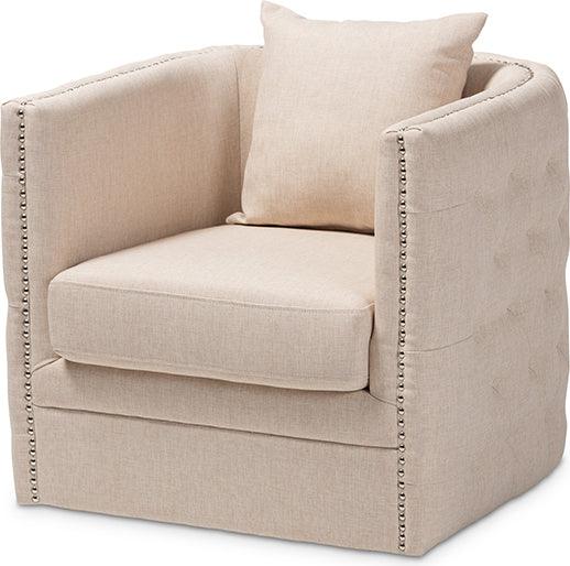 Wholesale Interiors Accent Chairs - Micah Modern And Contemporary Beige Fabric Upholstered Tufted Swivel Chair