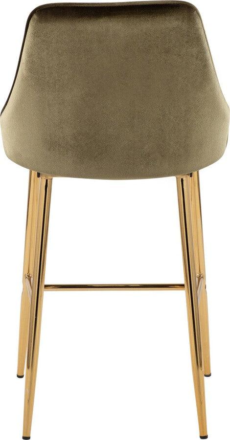 Lumisource Barstools - Marcel 25" /Glam Fixed-Height Counter Stool In Gold Metal & Green Velvet (Set of 2)