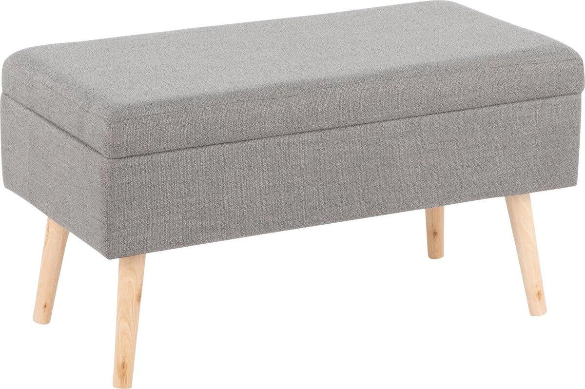 Lumisource Benches - Storage Contemporary Bench in Natural Wood and Grey Fabric