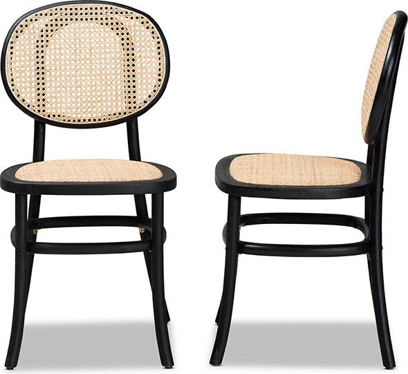 Wholesale Interiors Dining Chairs - Garold Mid-Century Modern Brown Rattan and Black Wood 2-Piece Cane Dining Chair Set