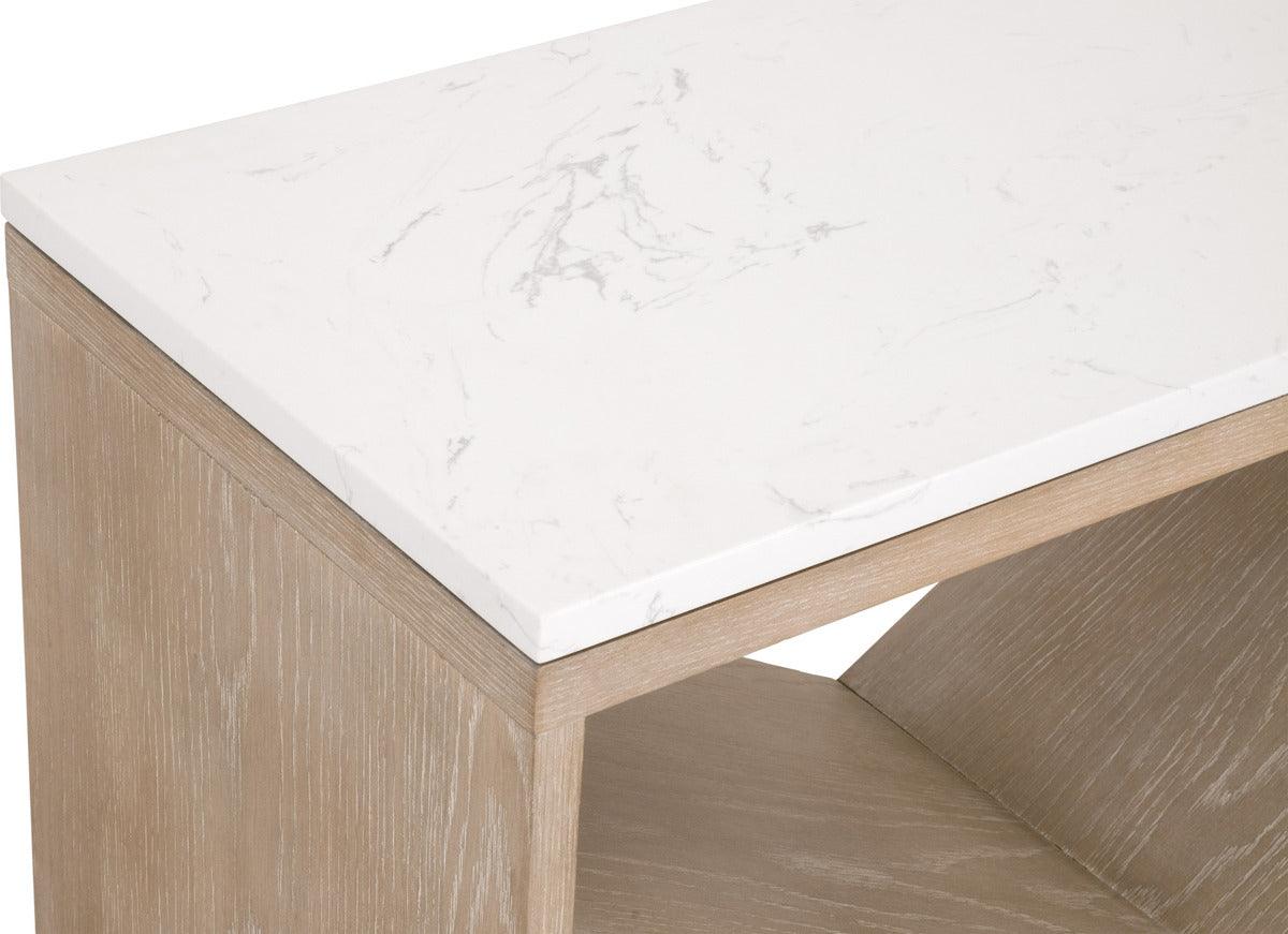 Essentials For Living Consoles - Cellar Console Table Smoke Gray Oak & White Quartz