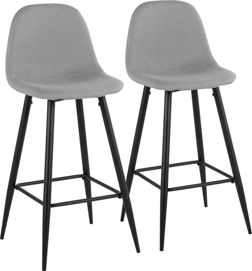 Lumisource Barstools - Pebble Barstool In Black Metal & Light Grey Fabric (Set of 2)