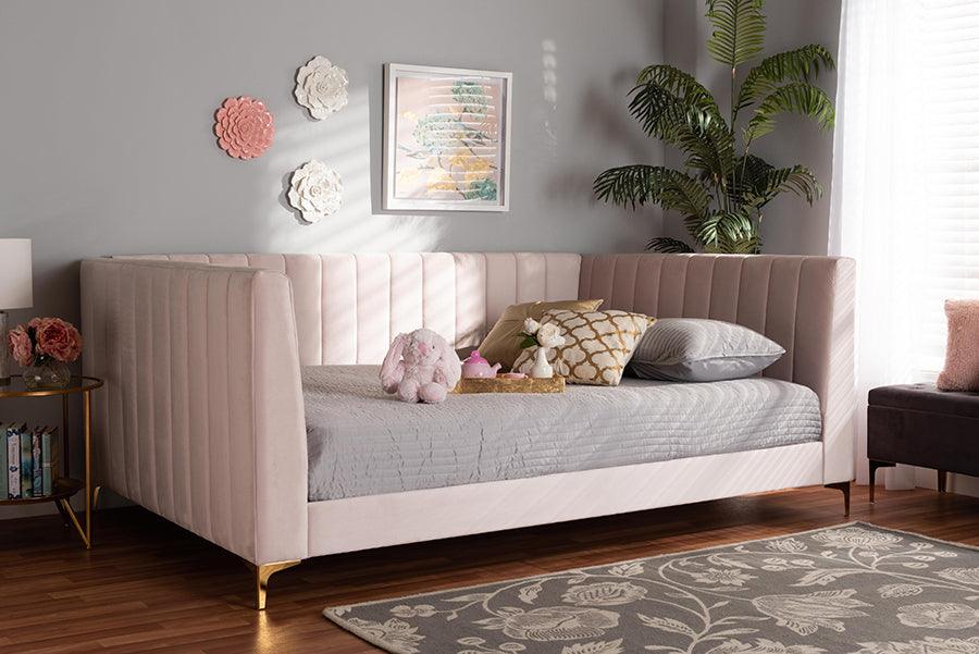 Wholesale Interiors Daybeds - Oksana Light Pink Velvet & Gold Finished Full Size Daybed