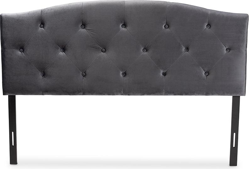 Wholesale Interiors Headboards - Leone Grey Velvet Fabric Upholstered Queen Size Headboard