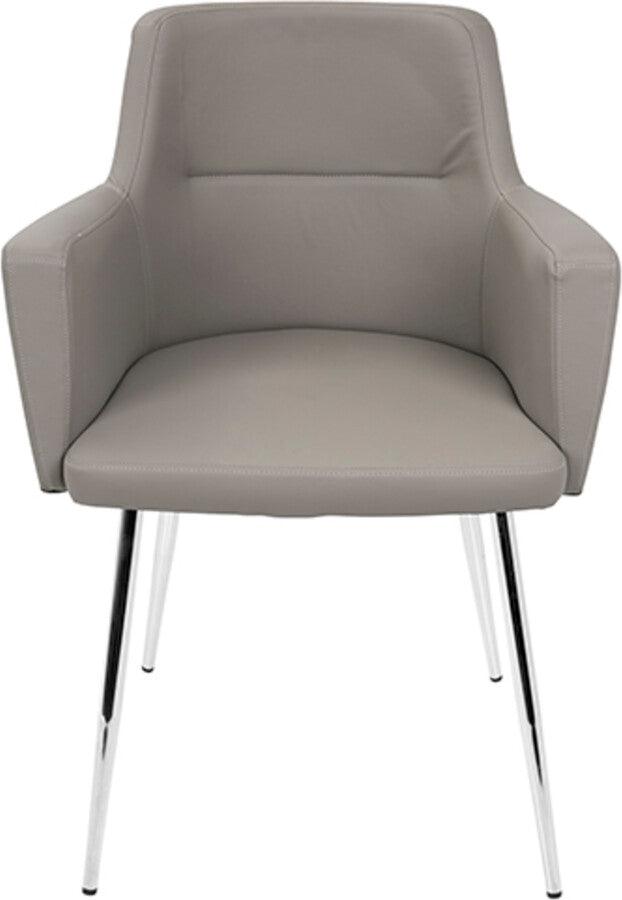 Lumisource Dining Chairs - Andrew Contemporary Dining/Accent Chair in Chrome and Grey Faux Leather - Set of 2