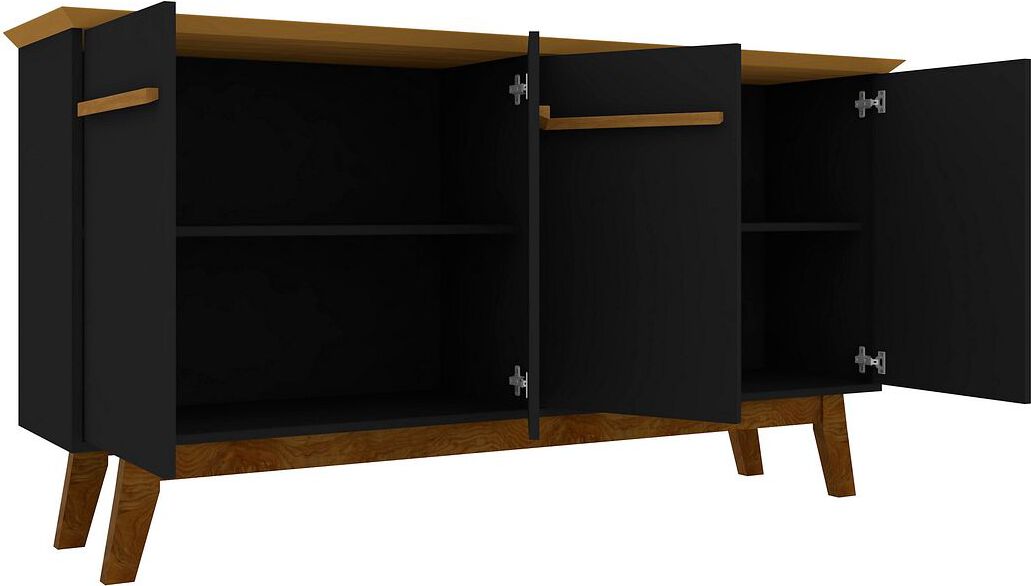 Manhattan Comfort Buffets & Sideboards - Yonkers 62.99 Sideboard with Solid Wood Legs and 2 Cabinets in Black and Cinnamon