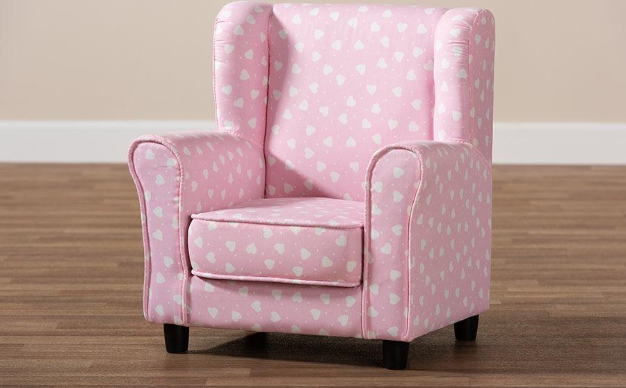 Wholesale Interiors Accent Chairs - Selina Modern and Contemporary Pink and White Heart Patterned Fabric Upholstered Kids