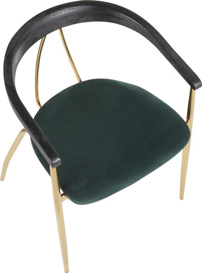 Lumisource Dining Chairs - Vanessa Contemporary Chair in Gold Metal and Green Velvet with Black Wood Accent - Set of 2