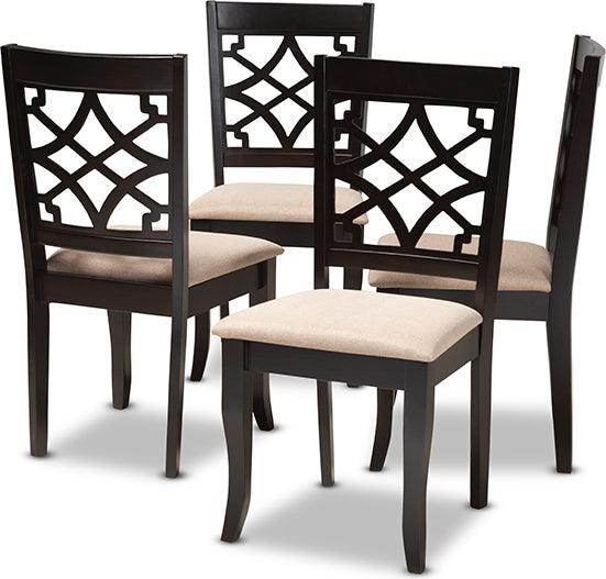 Wholesale Interiors Dining Chairs - Mael Contemporary Fabric Upholstered Brown Finished Wood Dining Chair Set of 4