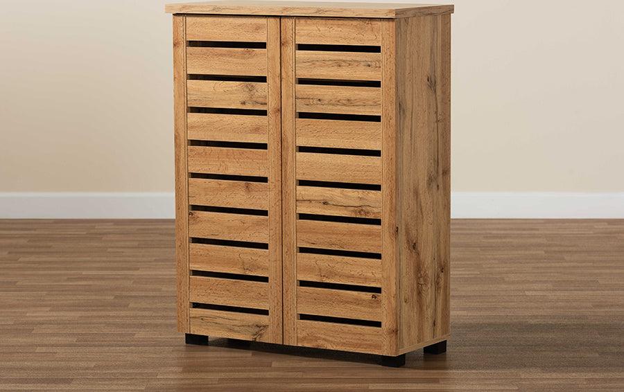 Wholesale Interiors Shoe Storage - Adalwin Oak Brown Finished Wood 2-Door Shoe Storage Cabinet