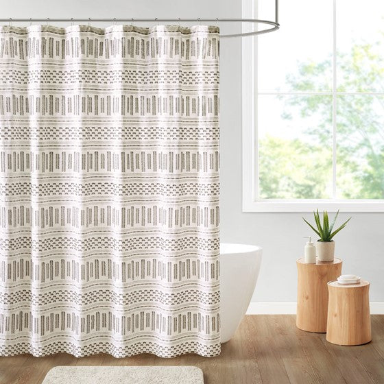Olliix.com Shower Curtains - Cotton Jacquard Shower Curtain Ivory/Charcoal