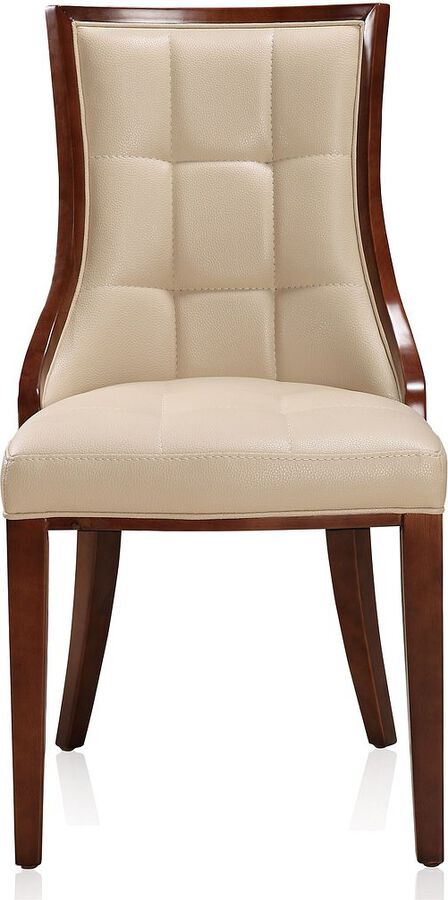 Manhattan Comfort Dining Chairs - Fifth Avenue Cream and Walnut Faux Leather Dining Chair (Set of 2)