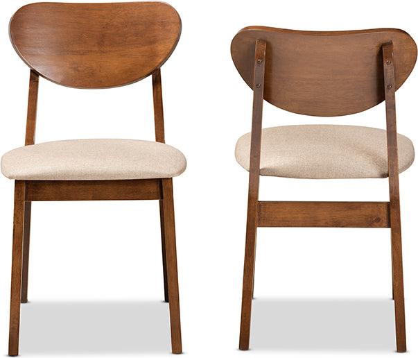 Wholesale Interiors Dining Chairs - Damara Mid-Century Modern Sand Fabric and Walnut Brown Wood 2-Piece Dining Chair Set