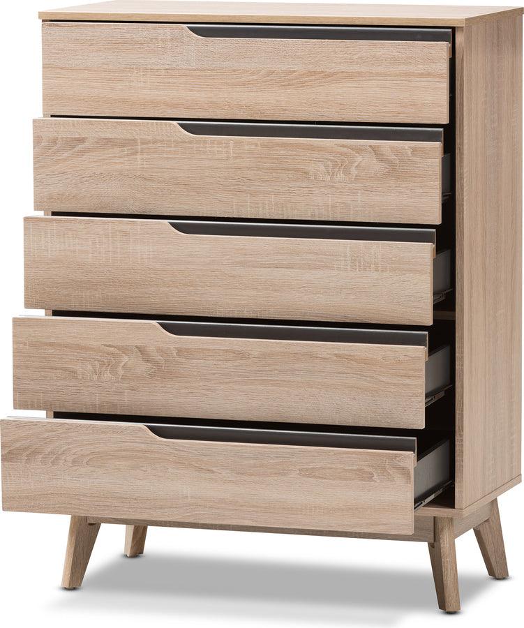 Wholesale Interiors Chest of Drawers - Fella Mid-Century Modern Two-Tone Oak and Gray Wood 5-Drawer Chest