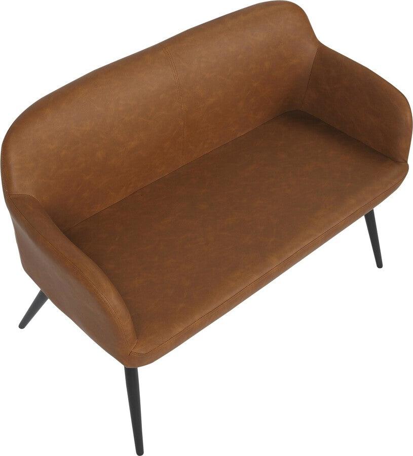 Lumisource Benches - Daniella Industrial High Back Bench in Black Steel and Camel Faux Leather