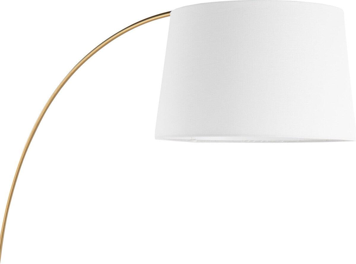 Lumisource Floor Lamps - March Contemporary Floor Lamp In White Marble & Antique Brass With White Linen Shade Metal