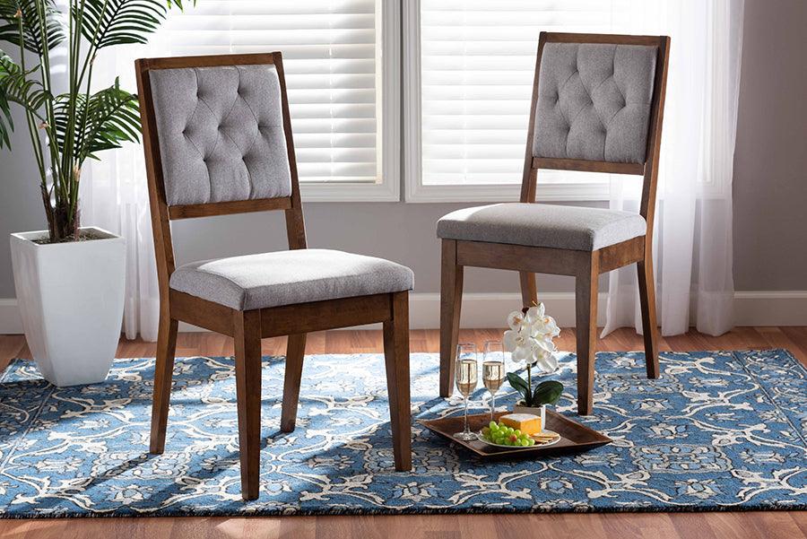 Wholesale Interiors Dining Chairs - Gideon Grey Fabric Upholstered and Walnut Brown Finished Wood 2-Piece Dining Chair Set
