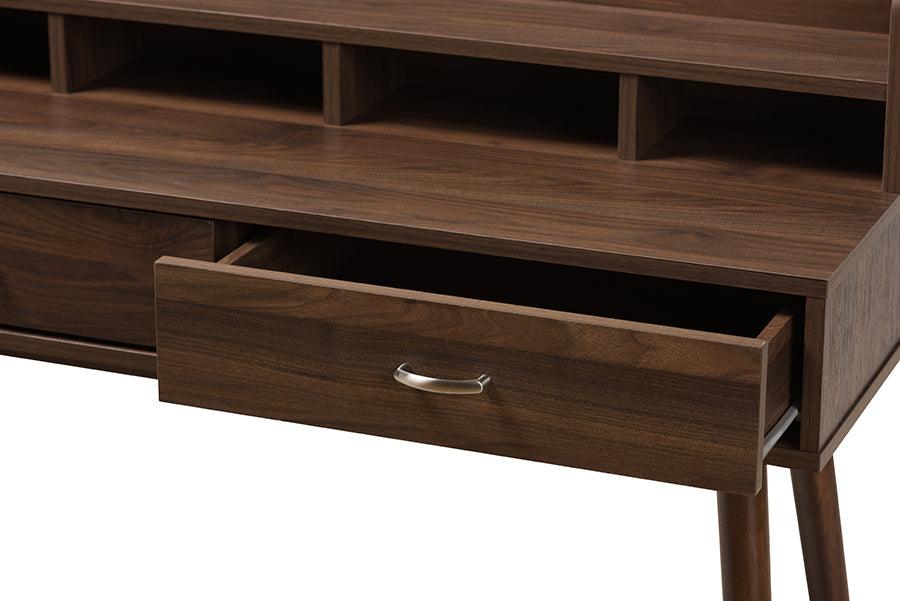 Wholesale Interiors Desks - Disa Mid-Century Modern Walnut Brown Finished 2-Drawer Desk