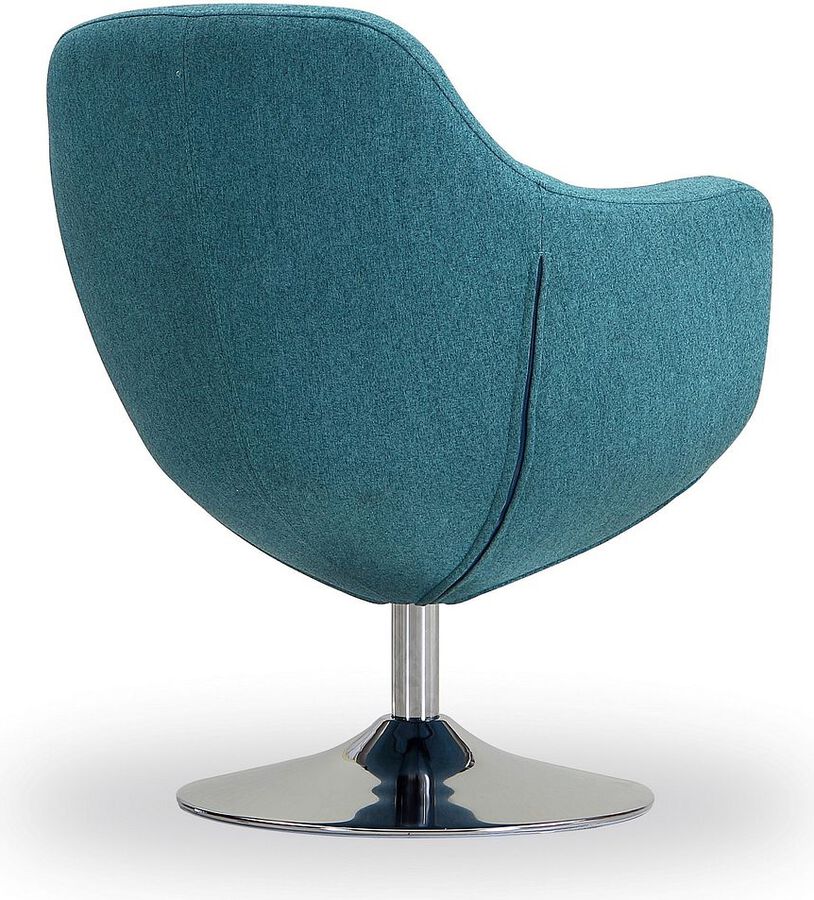 Manhattan Comfort Accent Chairs - Caisson Blue and Polished Chrome Twill Swivel Accent Chair