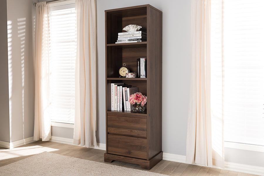 Wholesale Interiors Bookcases & Display Units - Burnwood Modern and Contemporary Walnut Brown Finished Wood 2-Drawer Bookcase