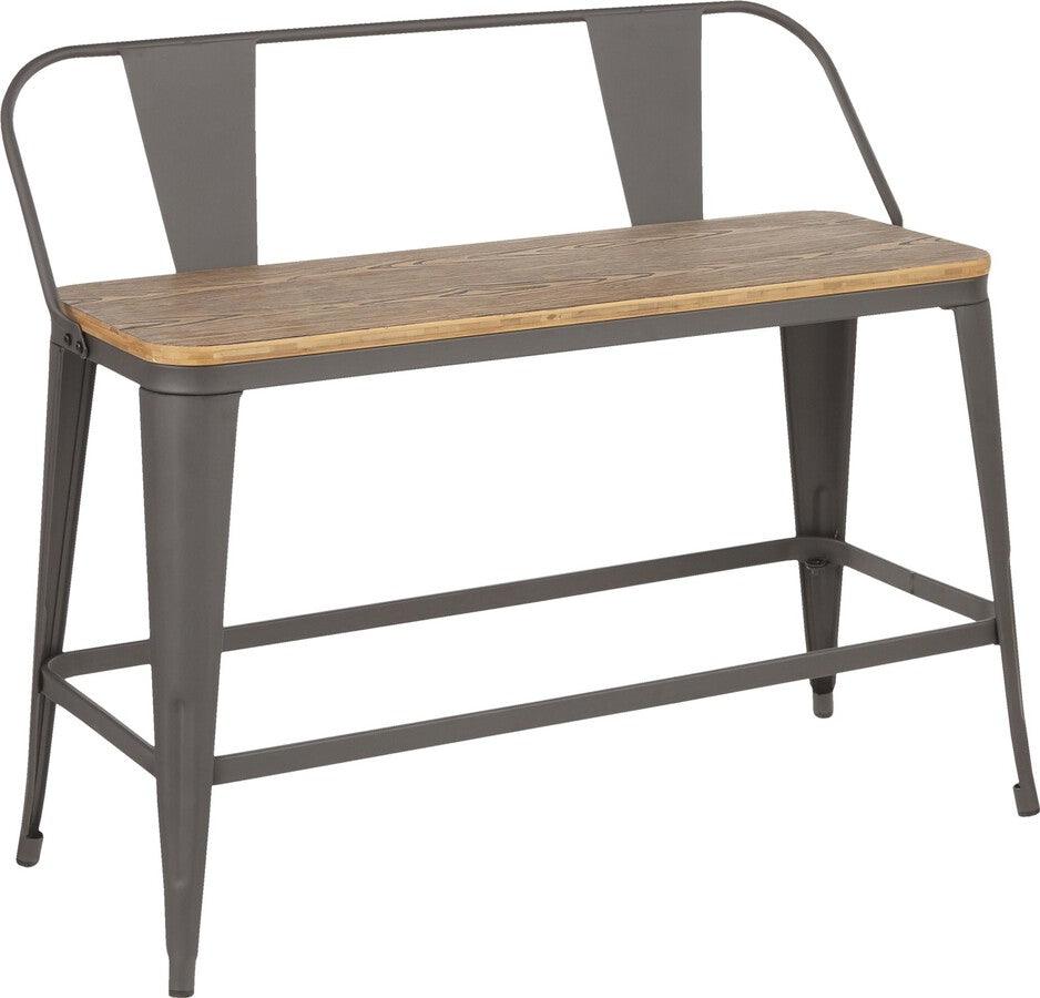 Lumisource Benches - Oregon Industrial Counter Bench in Grey Metal and Wood-Pressed Grain Bamboo