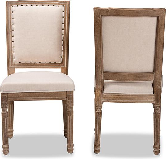 Wholesale Interiors Dining Chairs - Louane Traditional Beige Fabric and Antique Brown Wood 2-Piece Dining Chair Set