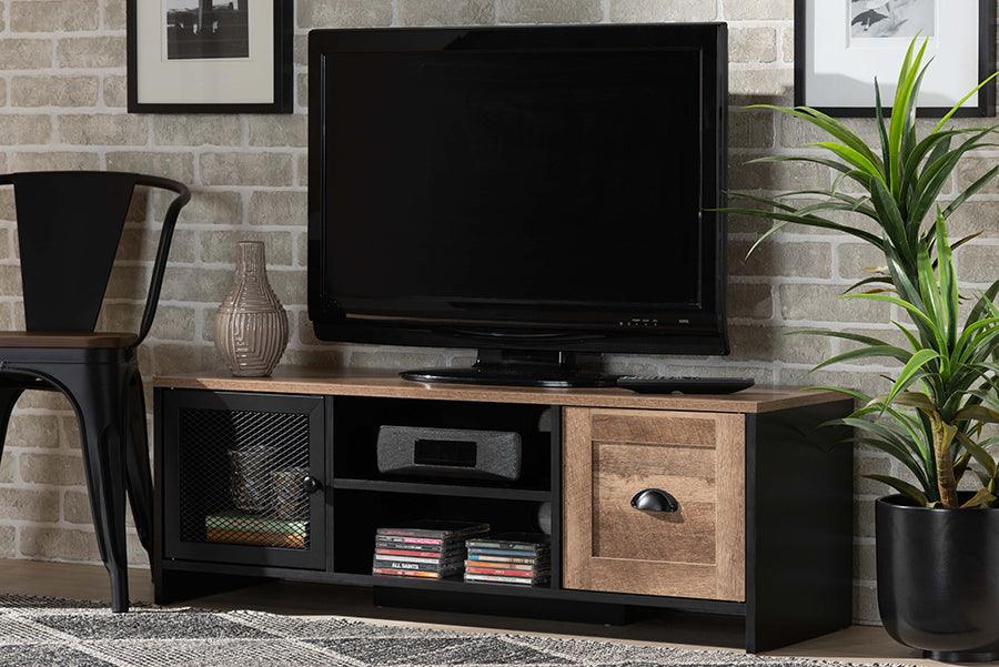 Wholesale Interiors TV & Media Units - Connell Modern and Contemporary Brown and Black Wood and Black Metal 2-Door TV Stand